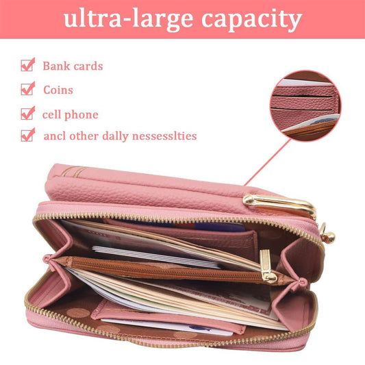 MOMISY Mobile Bag Cellphone Sling Bag Card Holder Wallet Handbag Crossbody multi-function Shoulder Bag for Girls & Women-Embroidery (Pink)