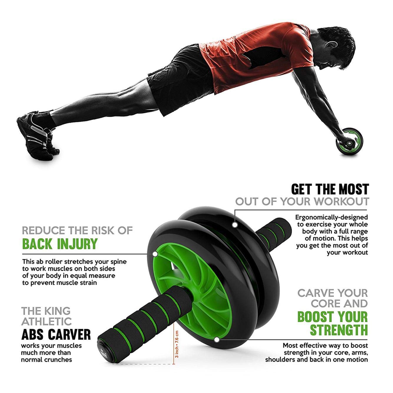 SYGA Dual Wheel Fitness Equipment-Perfect for Abdominal Strengthening and Toning-Fitness(Green)