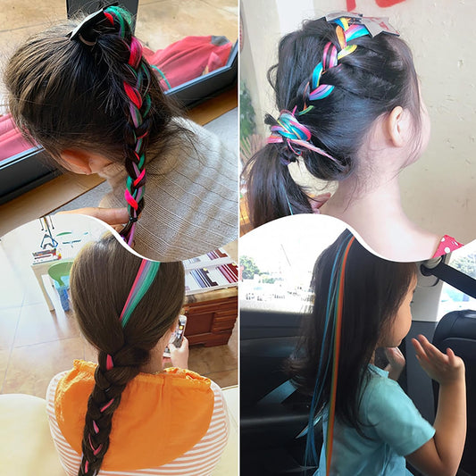 SYGA Children's Cute Cartoon Pony Unicorn Bow Hair Extensions For Girls three colors Hairpin Wig Headdress Colorful Wig(Multi-04)