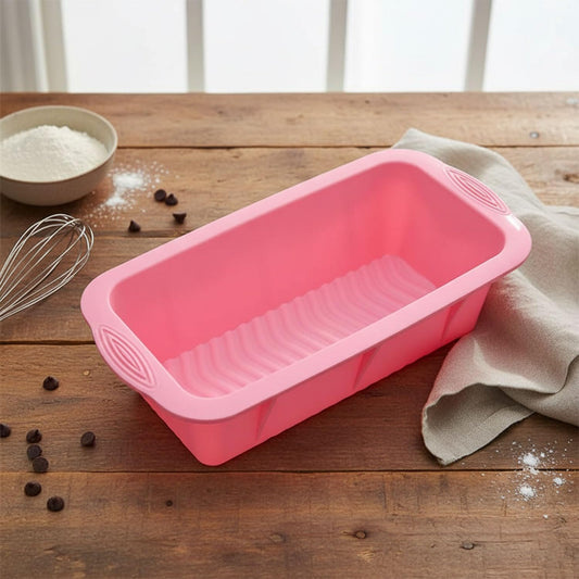 MOMISY Silicone Bread & Loaf Pan Mould | Fruit Cake, Pastry Making Pan | Baking Mould Rectangle (Pink)