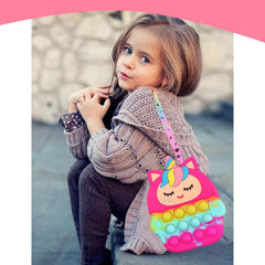 SYGA Children Pop It Fidget Cat Unicorn Pattern Silicone Bag Kids Push Popper Educational Decompression Bubble Shoulder Bag (Camo Pink)