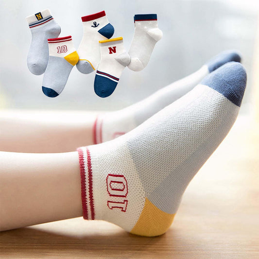 MOMISY 5 Pairs Girl Boys Tube Socks Toddlers Infant Solid Color Boat Spring and Autumn Socks Stretch Baby kids Sock (Symbol, 6 Year to 8 Year)