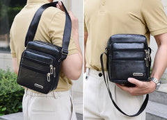 SYGA Men's Bag Pu Leather Large Capacity Shoulder Bag Casual Business Crossbody Bag (Brown)