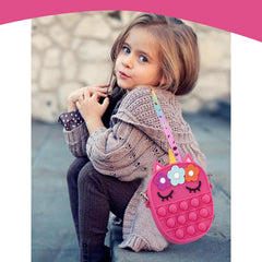 SYGA Children Pop It Fidget 3 Flower Silicone Bag Kids Push Popper Educational Decompression Bubble Shoulder Bag (Dark Pink)