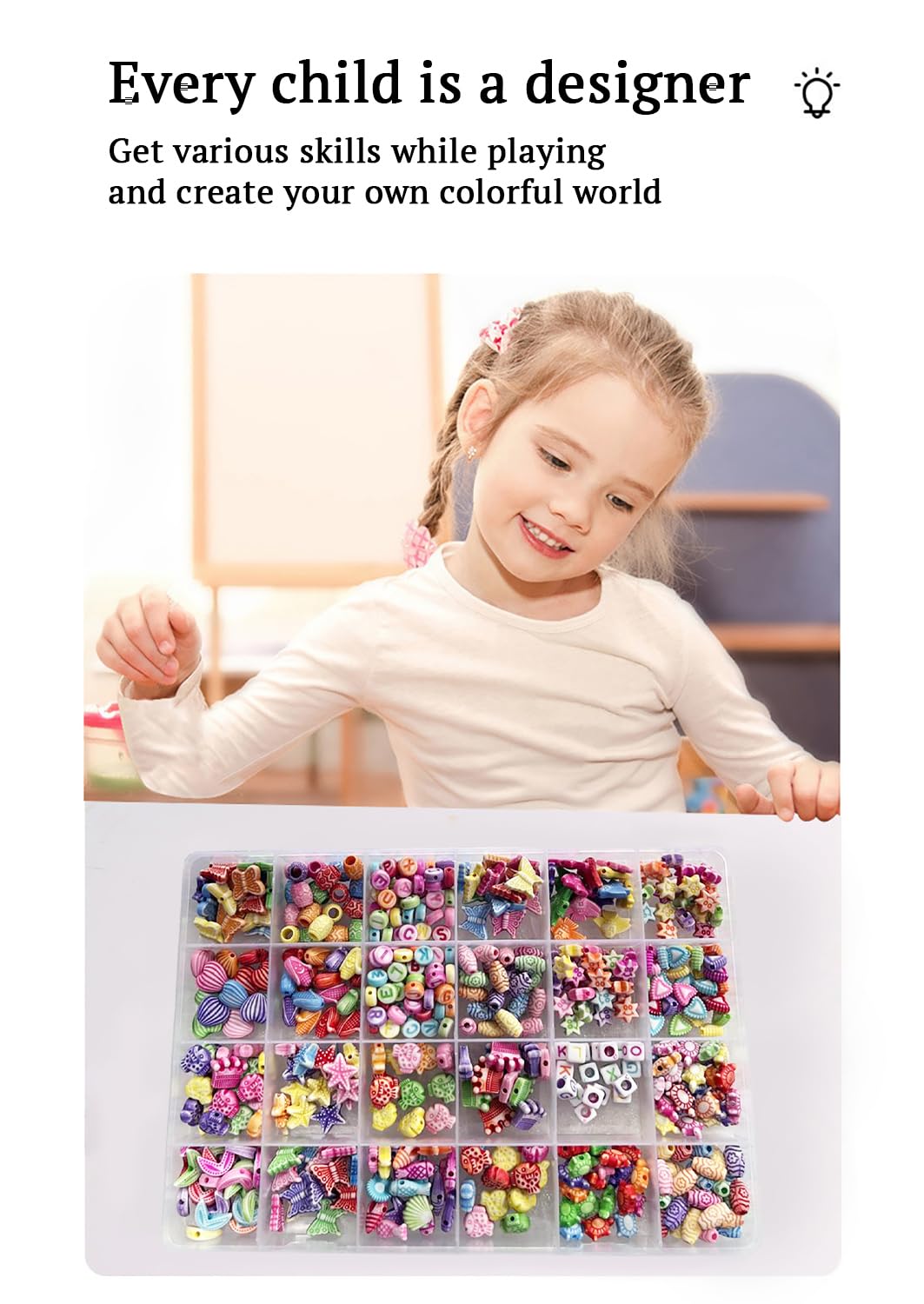 SYGA Beads for Kids Crafts Children's Jewelry Making Kit DIY Bracelets Necklace Hairband and Rings Craft Kits Birthday for 4, 5, 6, 7-Year-Old Little Girls-Multicolor (DIYBeadsSet-20)