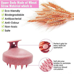 MOMISY Scalp Massager Shampoo Brush, Eco-Friendly Wheat Straw Body With Soft Silicon Bristles, Hair Scalp Scrubber, Scalp Exfoliator | Dandruff Removal, Prevents Hair Loss For Men, Women (Pink)