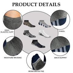MOMISY Men's Premium Cotton Cushion Ankle length Socks, (Multicolor) Pack of 5 (Free Size) (3 Stripes)