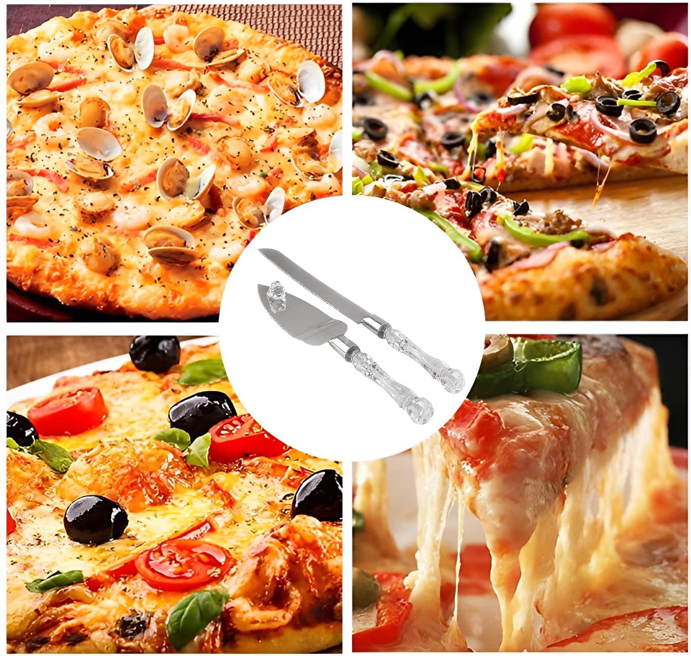 SYGA Stainless Steel Cake Knife and Cake Server Set with Acrylic Handle Slicer Pizza Shovel Knife Pie Server Hand Tool with Cutting Knife Decorating Tools Set of 2