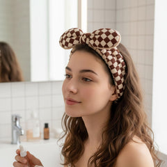 MOMISY Spa Headband for Women, Washable Facial Band, Elastic Hair Band, Makeup Wrap (Chess, Free)