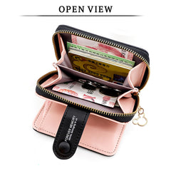 SYGA Women's Short Zipper Buckle Heart Shaped Wallet with Key Chain, Cute for Girls Pu Leather Wallet Coin & Card Purse(Mickey Black)