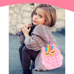 SYGA Children Pop It Fidget Cat Unicorn Pattern Silicone Bag Kids Push Popper Educational Decompression Bubble Shoulder Bag (Camo Pink)