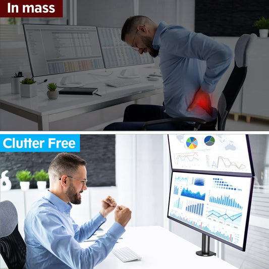 MOUNTUP Dual Monitor Stand, Vertical Mount for 2 Max 32 inch Stack Screen Monitors, Height Adjustable, Swivel, Tilt Monitor Desk Mount with C Clamp Grommet Base, MU3004