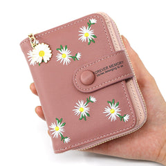 SYGA Women's Short Zipper Buckle Personalized Pu Leather Wallet Coin & Card Purse(Flower Pink)