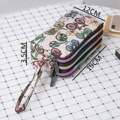 SYGA Women's Clutch Canvas Art Three-Layer Long Wallet Women's Handbag Large Capacity Key Coin Purse Casual Mobile Phone Bag