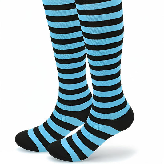 MOMISY Knee Socks for Womenand Girls Premium Cotton Blend, Breathable Long Knee High Stockings, Ultimate Comfort and Style, Ideal for Daily Use- Pack of 1 (Free Size) (Sky Blue Black)