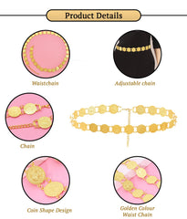 SYGA Women's Cross-Border Ethnic Retro Ring Coin Design Waist Chain Ladies Decorative Belly Dance Metal Belt(Gold)