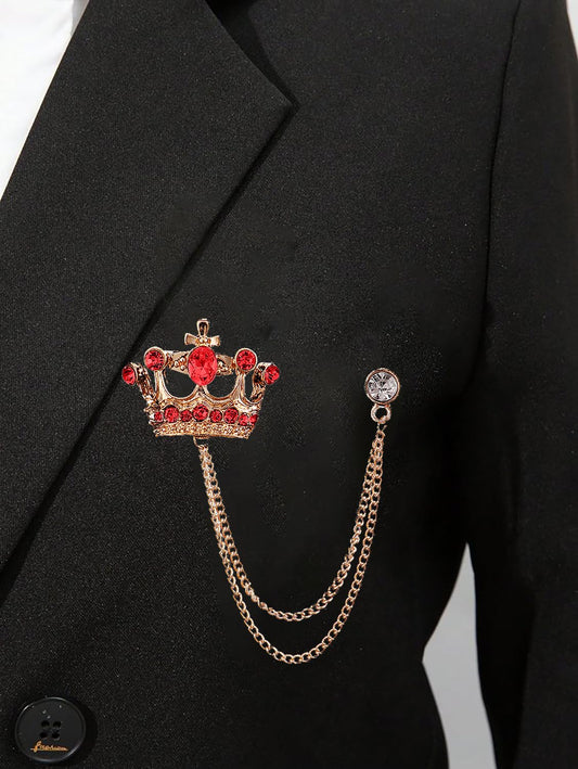 SYGA Men's & Women Suit Shirt Stud Lapel Pin Chain Tassel Brooch Pin with Crystal Chain(Golden Red Diamond)