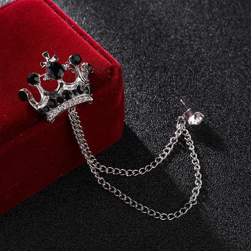 SYGA Men's & Women Suit Shirt Stud Lapel Pin Chain Tassel Brooch Pin with Crystal Chain(Silver Black Diamond)