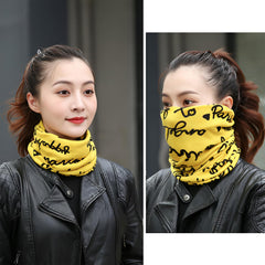 MOMISY Women Unisex Winter Beanie Hat & Neck Warmer | Knitted Multifunctional Scarf Cap with Letter Print | Warm Pullover Hat (in, Alpha, Free Size, YellowLetter)