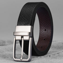 SYGA Men's PU Leather Belt, Casual Lizard Pattern, 122 cm Length, 3.3 cm Width, (Black+Coffee)