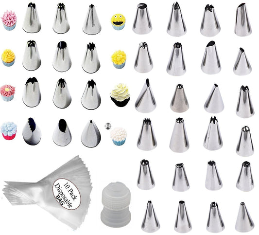 SYGA Set of 36 Russian Nozzles Cake Nozzles Cake Decoration Pastry Nozzle with Coupler and 10 Icing Bag