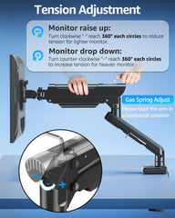Single Monitor Mount for 13-32 inch Screen, Gas Spring Arm, Gaming & Home Office Use, VESA 75x75mm & 100x100mm, Freelift Pro Black