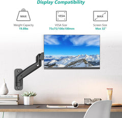 Jin Office Wall Mounted Monitor Stand for 13-32 Inch Monitors| 8Kg Weight Capacity| Spring Assisted Monitors Stand | Adjustable Metal Wall Monitor Arm Mount | (Black)