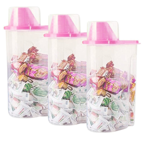 SYGA Large Cereal Dispenser Jar 2500ml Set of 3 Multi Purpose Storage Container Idle for Kitchen-Storage Box Lid Food Rice Pasta Container(Large,Pink)