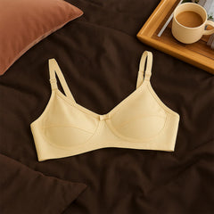MOMISY Maternity Nursing Bra for Women | Non-Padded Cotton Blend | Wire-Free V-Neck Feeding Bra (Size 36 Beige)
