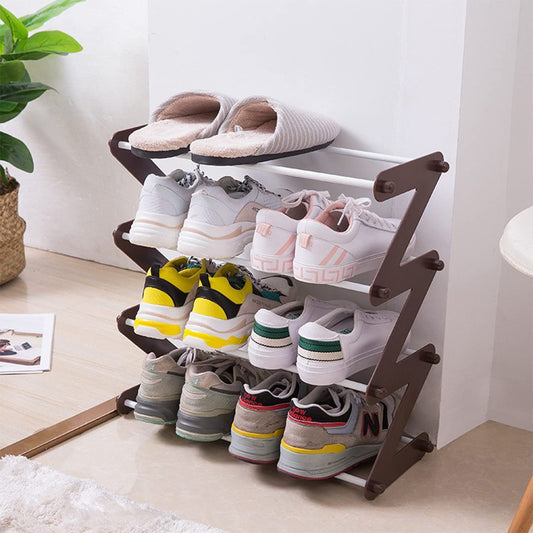 SYGA Multipurpose Z-Shaped Shoes Storage Rack Shelf Shoes Organization Shelf Save Space Shoe Storage Holders for Home Bedroom Living Room (4 Layer, Black, Plastic)