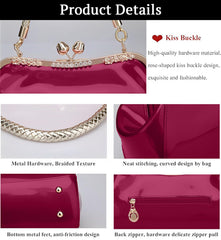 SYGA Women's Glossy Patent Leather Handbag Kiss Lock Purse Top Handle Handbag Suitable Gift for a festival,occasion,Birthday(ROSE RED)