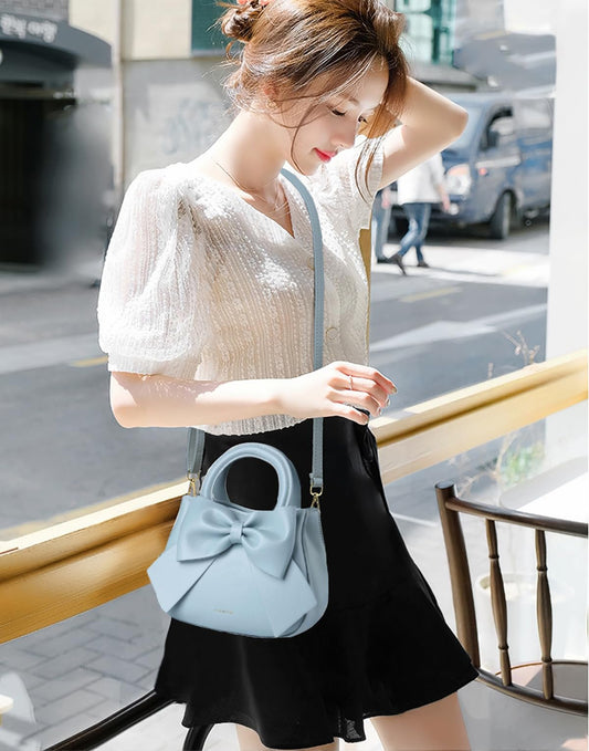 SYGA Women Bow Handheld Shoulder Bag Crossbody Fresh And Sweet Girly Style Small Bucket Bag (Pink)