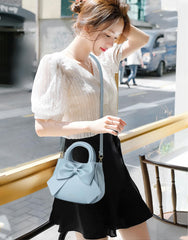 SYGA Women Bow Handheld Shoulder Bag Crossbody Fresh And Sweet Girly Style Small Bucket Bag (Pink)