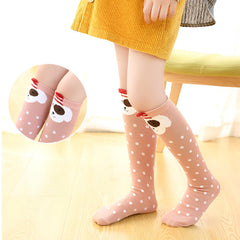 MOMISY 1 Pair of Baby Spring Winter And Autumn Combed Cotton Long Tube Knee-High Socks Suitable Age of 3 to 12 Years (IN, Age, 3 Years, 12 Years, PinkPolkaPuppy)