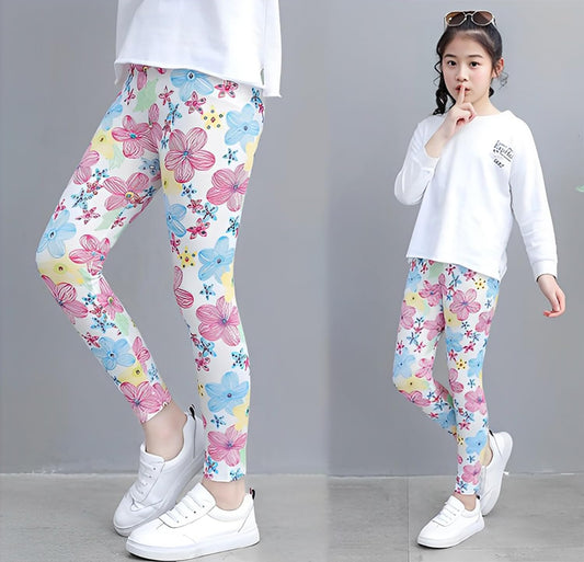 SYGA Children's Leggings Star Rainbow Print Girls Leggings Thin Outer Wear Girls Pants Suitable Age for 9-11 Years Old(White)