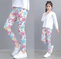 SYGA Children's Leggings Star Rainbow Print Girls Leggings Thin Outer Wear Girls Pants Suitable Age for 9-11 Years Old(White)