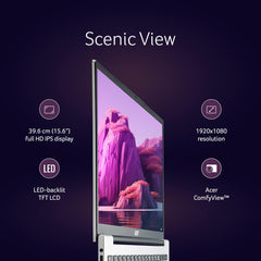 acer Aspire Lite, 12th gen, Intel Core i5-12450H Processor, 16 GB, 512GB, 15.6"/39.62 cm, Windows 11 Home, MSO, Pure Silver, 1.70 kg, AL15-52H, Backlit Keyboard