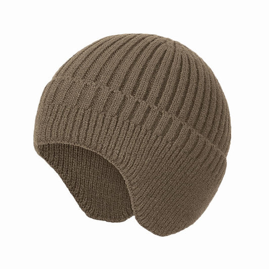 SYGA Winter Woolen Hat Men Ears Protection Beanie Knitted Hat Soft Plush Warm Cap (Above 15 Year) Khaki