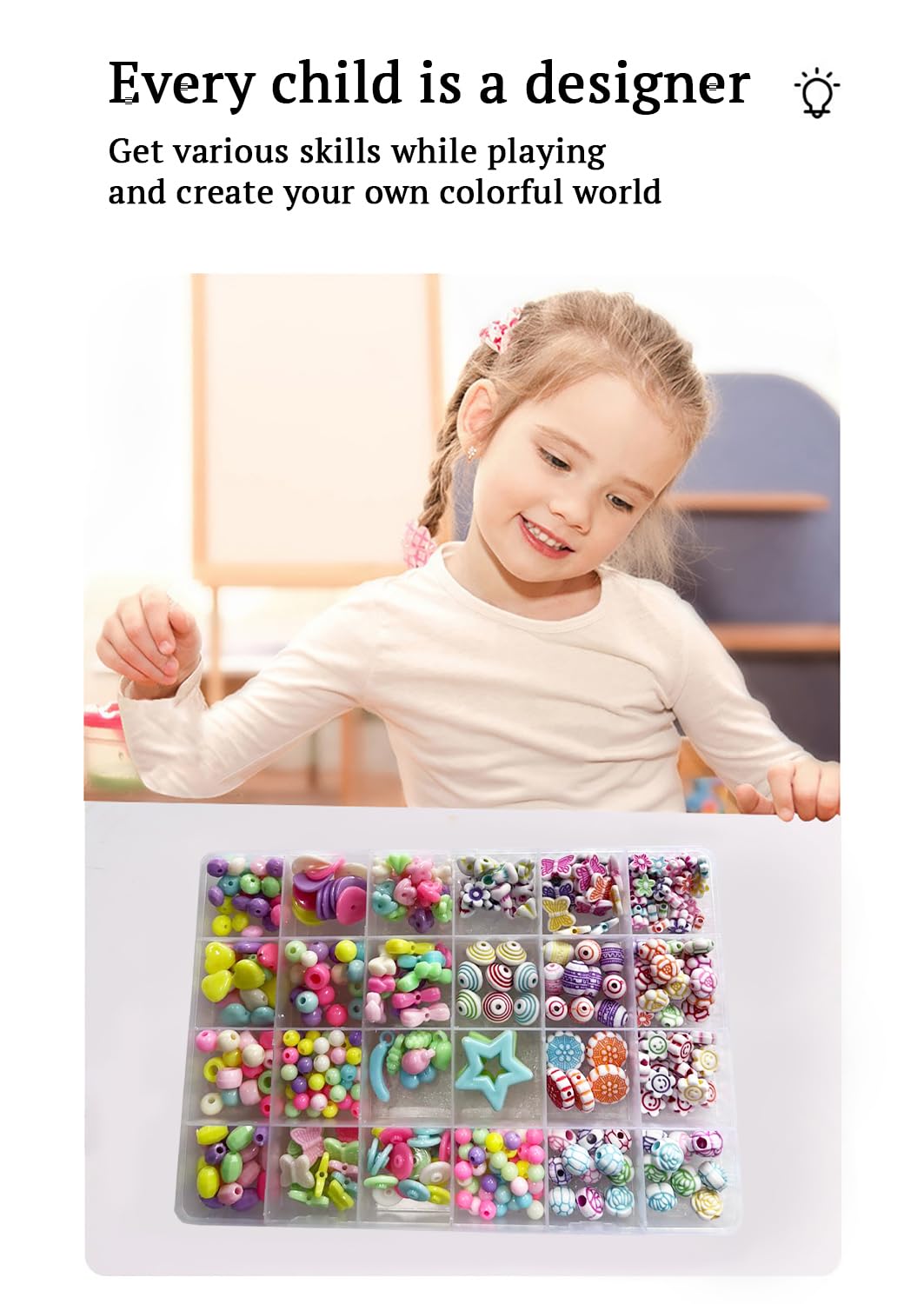 SYGA Beads for Kids Crafts Children's Jewelry Making Kit DIY Bracelets Necklace Hairband and Rings Craft Kits Birthday for 4, 5, 6, 7-Year-Old Little Girls-Multicolor (DIYBeadsSet-19)