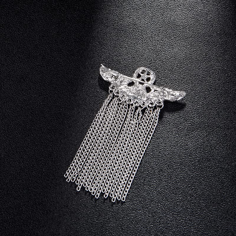 SYGA Men's & Women Suit Shirt Stud Lapel Pin Chain Tassel Brooch Pin with Crystal Chain(Badge Tassel silver)