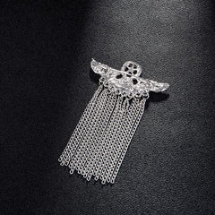 SYGA Men's & Women Suit Shirt Stud Lapel Pin Chain Tassel Brooch Pin with Crystal Chain(Badge Tassel silver)
