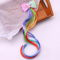 SYGA Children's Cute Cartoon Pony Unicorn Bow Hair Extensions For Girls three colors Hairpin Wig Headdress Colorful Wig(Multi-04)