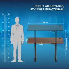 The Sleep Company - Electric Height Adjustable Desk | Ergonomic Work from Home Table | 4 Memory Presets | 2 Years Warranty | 1600 x 700 Thick Top | Free Installation | Wooden & Black
