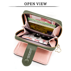 SYGA Women's Short Zipper Buckle Heart Shaped Wallet with Key Chain, Cute for Girls Pu Leather Wallet Coin & Card Purse(Mickey Green)