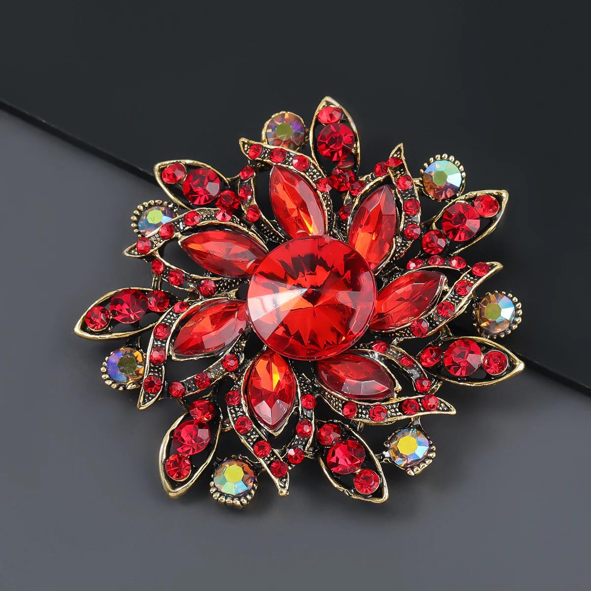 SYGA Brooch Pin Fashion Crystal Rhinestone Jewellery Pin Vintage Clothing Accessories Decoration Full Diamond Flower Red Brooches For Women- S217