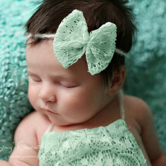 MOMISY Newborn Photography Props Set, Mint Green Lace Romper with Matching Headband, 2-Piece