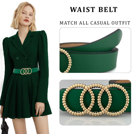 SYGA Women's PU Leather Belt Tripple O Ring Waist Belt Waist Size 25 Inch to 35 Inch, Green
