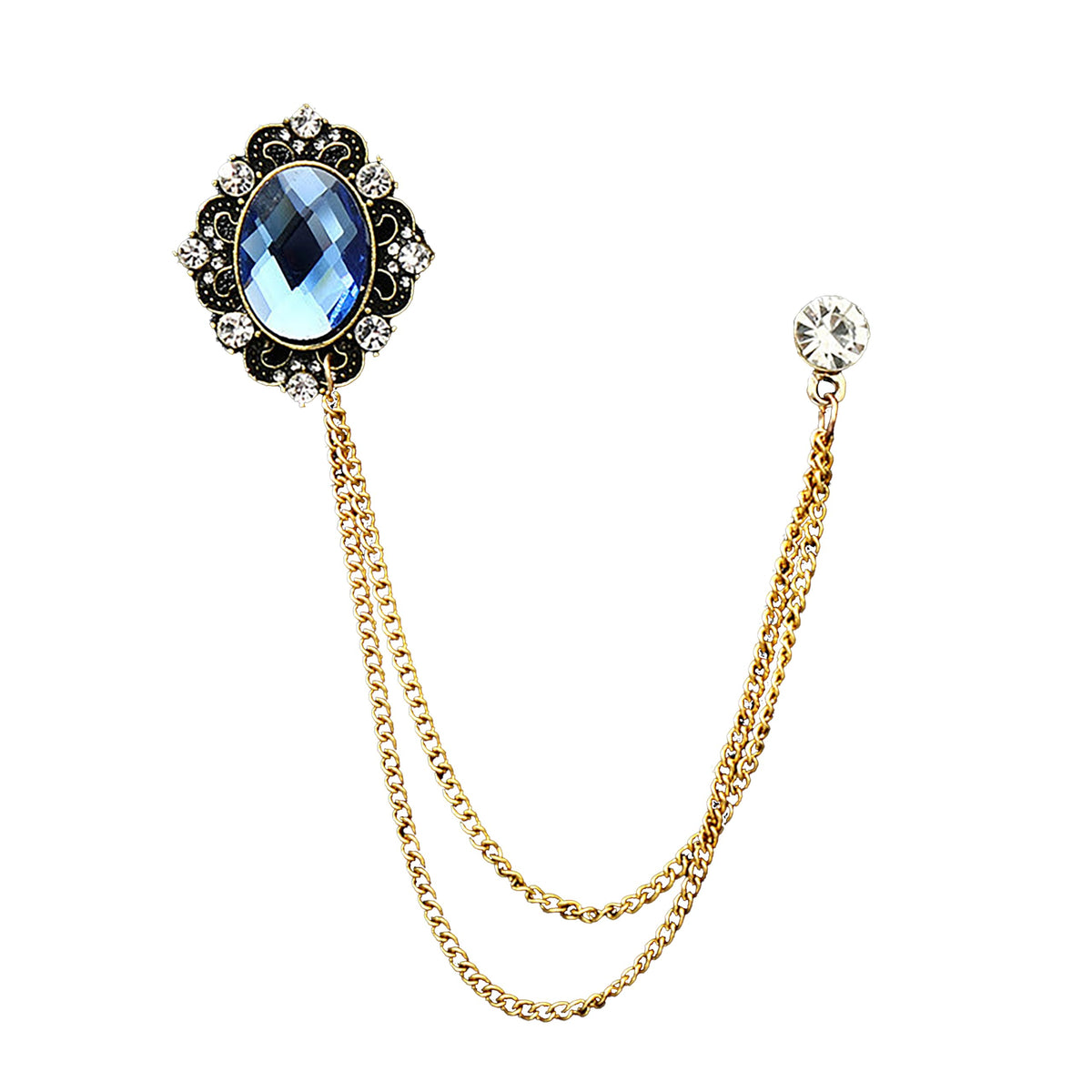 SYGA Men's & Women Suit Shirt Stud Lapel Pin Chain Tassel Brooch Pin with Crystal Chain(Mirror Gem gold)
