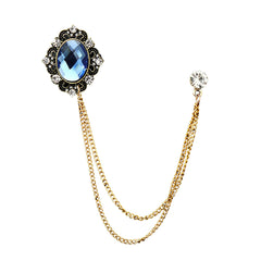 SYGA Men's & Women Suit Shirt Stud Lapel Pin Chain Tassel Brooch Pin with Crystal Chain(Mirror Gem gold)