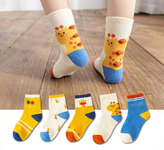 SYGA 5 Pairs Baby Girl & Baby Boy Socks, Toddlers Infant Cotton Stretch Crew Socks with Giraffe Design, Suitable for 9 Months to 2 Years baby